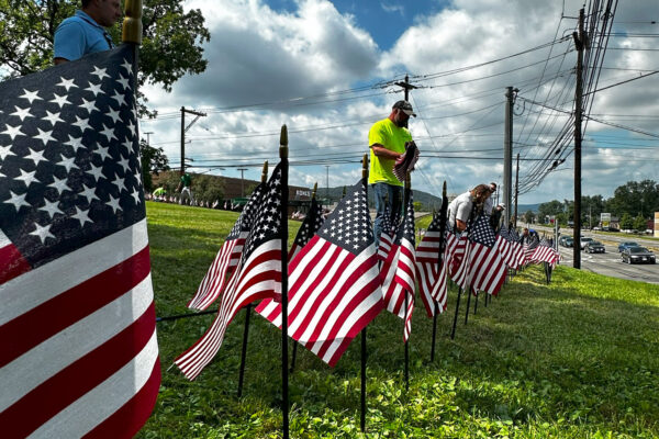 Binghamton team placing flags for United Way 9/11 Tribute